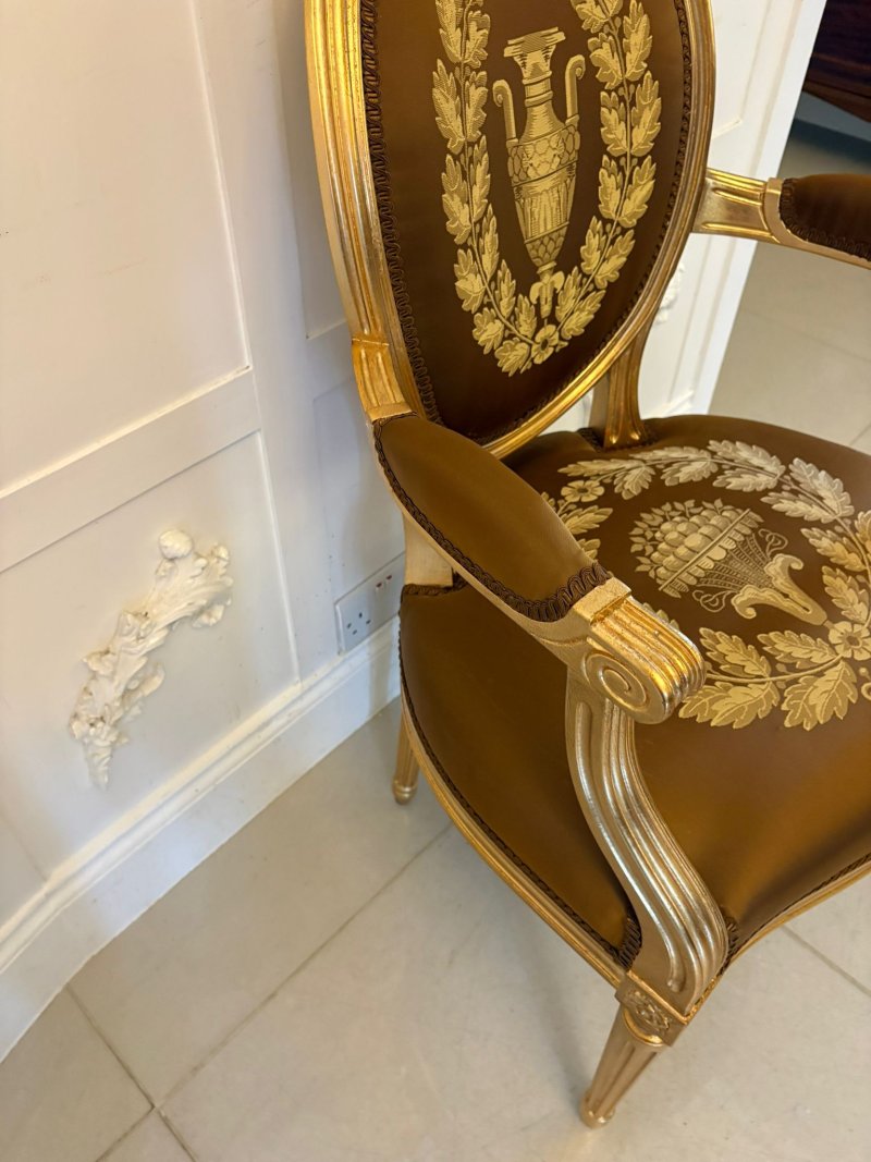 Large Rare Suite of 42 Matching Louis XVI Style Giltwood Dining Chairs with Silk Damask Upholstery - Image 16